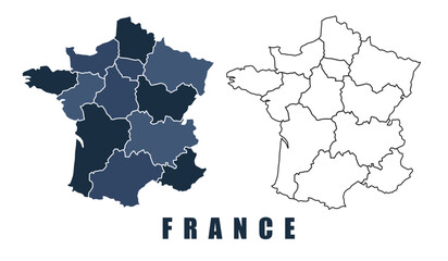 France map regions border outline vector set