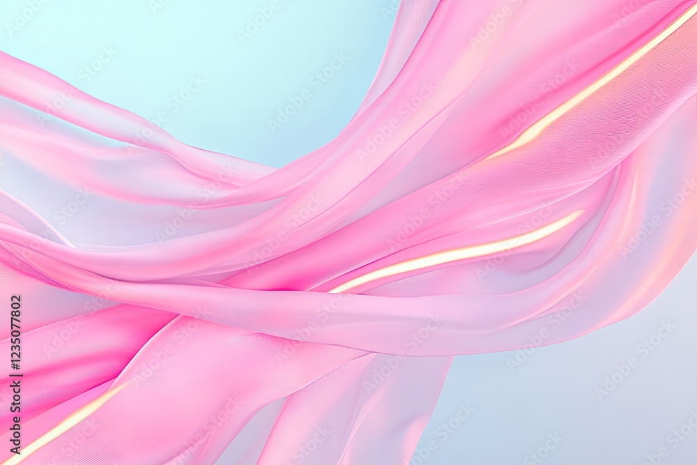 Poster dynamic shot of flowing fabric ribbons illuminated by neon lighting captured in surreal artistic com