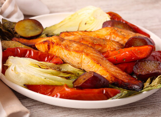 Salmon and vegetable bake