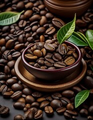 Fototapeta premium una mezcla de granos de cafe tostados con hojas de té e infusión