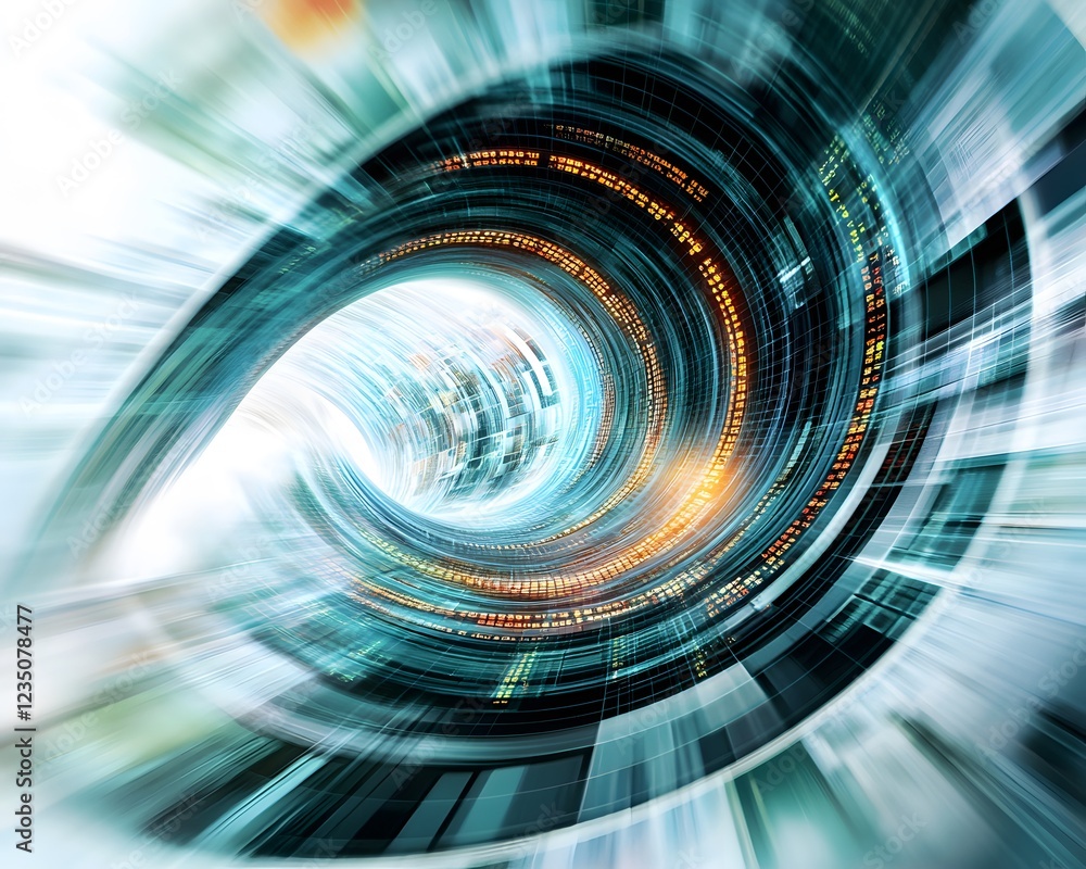 Poster abstract digital swirl representing data flow and technology advancement. vivid colors and dynamic m