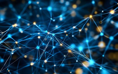 Obraz premium An abstract view of a digital network with illuminated nodes and connecting lines. This image represents the concept of communication, data flow, and technological innovation.