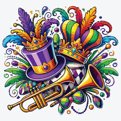 Mardi gras hats crown trumpet and drum vector design stock illustration ©  Design Stock