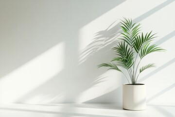 Stylish indoor plant in a modern setting with sunlight casting long shadows