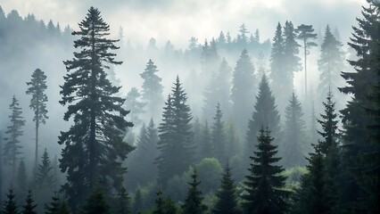 Misty Forest with Tall Trees and Fog – Enchanting and Mysterious Nature Scene
