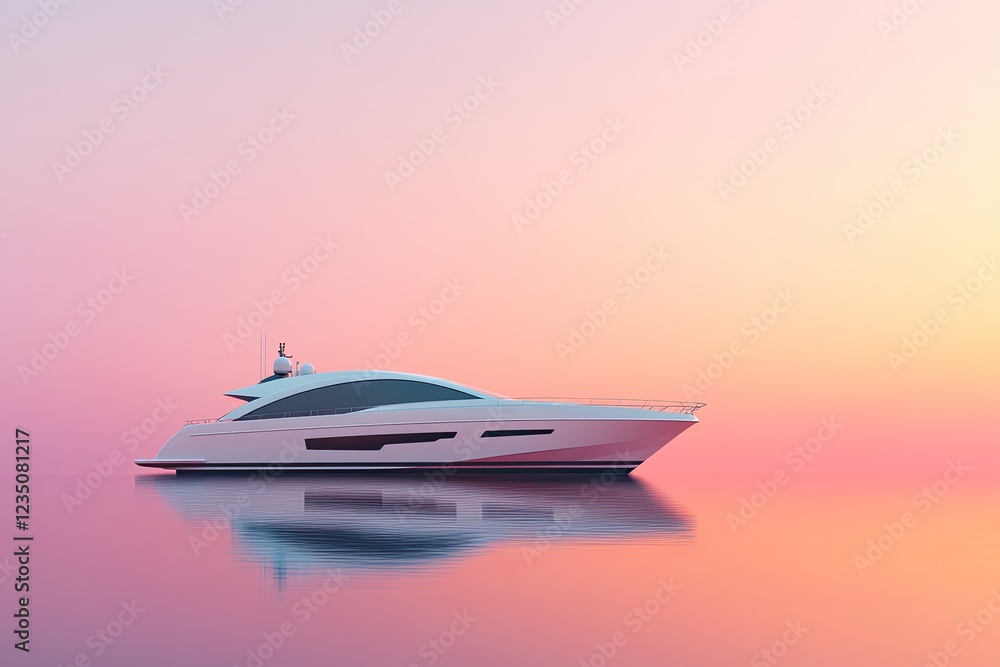 Aufkleber minimalist studio shot of yacht model placed on reflective surface under diffused lighting with smoo