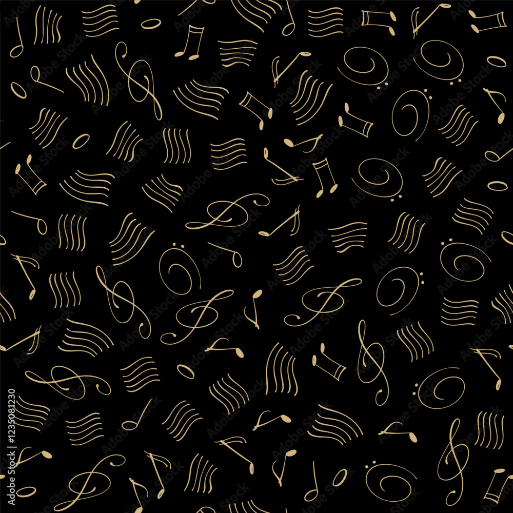 Poster seamless pattern with musical notes on black background. melody backdrop. elegant seamless vector pa