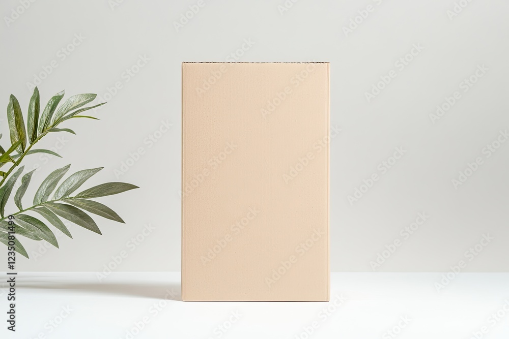Poster minimalistic mockup of tall rectangular cardboard box with edges isolated on clean white background 