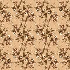 Monochrome vintage watercolor pattern. Beautiful floral print with leaves and flowers in brown, beige and mocha colors.