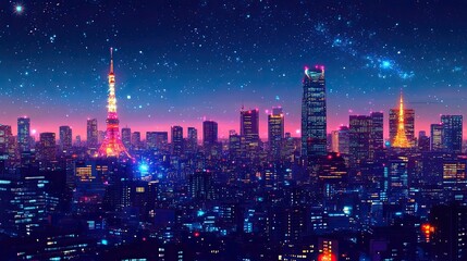 PNG Tokyo fireworks cityscape with illumination -
