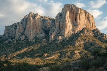 Obraz premium Majestic rock formations under a cloudy sky at sunset