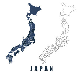 Japan map regions border outline vector set