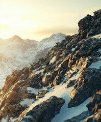 Obraz premium Snow-covered mountain landscape during sunrise in winter