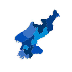 Fototapeta premium North Korea map with border highlighted regions, states, isolated on white background. Template map of DPRK. Detailed vector illustration.