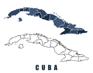 Cuba map regions border outline vector set
