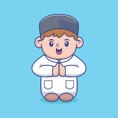 Cute boy muslim in ramadan cartoon vector illustration. Ramadan cartoon mascot vector illustration.