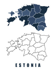 Estonia map regions border outline vector set