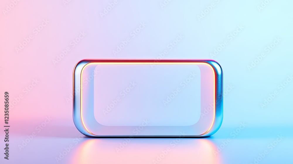Poster sleek futuristic display table with metallic silver edges and glowing accents illuminated by soft li