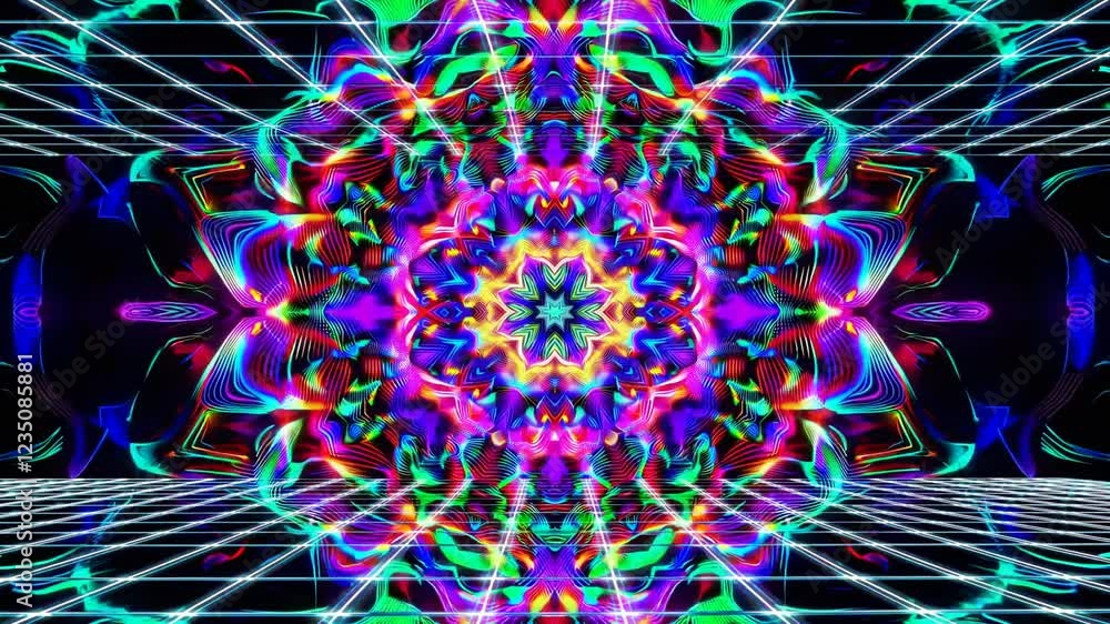 Poster vibrant abstract digital art with colorful symmetry and patterns