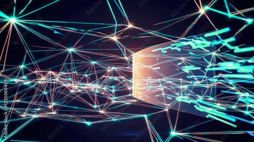 Poster abstract network connections with light trails and depth effect