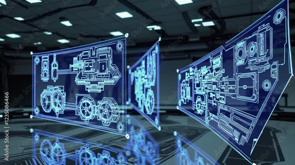 Poster futuristic technology concept with transparent displays and graphics