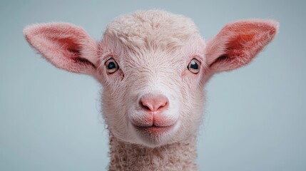 Fototapeta premium Cute lamb portrait, studio shot, soft background, farm animal