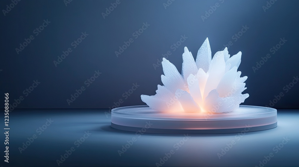 Poster surreal rendering of dessert platter with artistic sugar sculptures softly illuminated against dark 