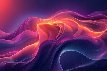 Abstract vibrant wavy 3D composition with purple and orange neon lights futuristic graphic design concept