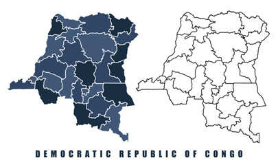 Democratic Republic of the Congo map regions border outline vector set