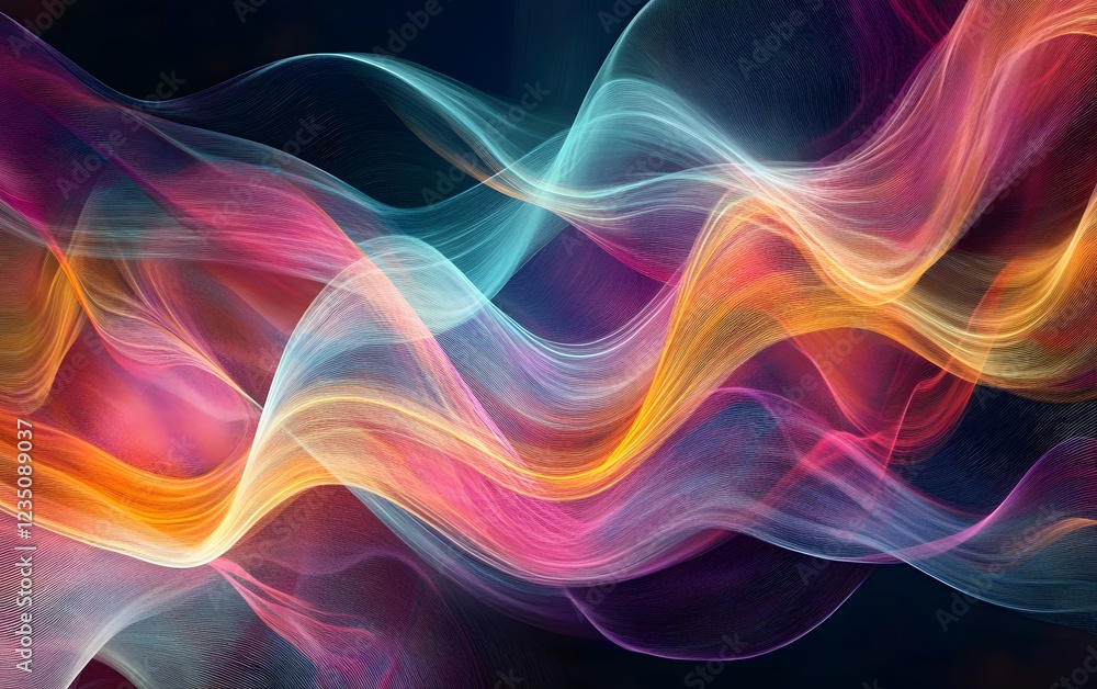 Poster vibrant wave patterns in colorful abstraction.