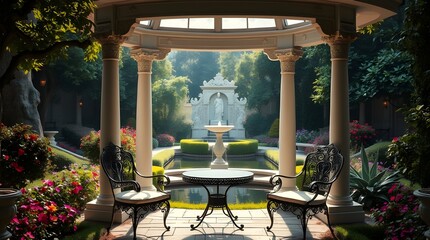 A park on the seashore, with a terrace and statues. Photo wallpapers