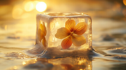 Spring Flowers in Melting Ice Cube