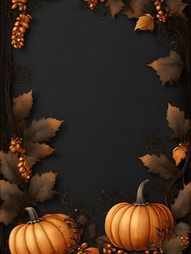 Black background with Halloween pumpkin patch border