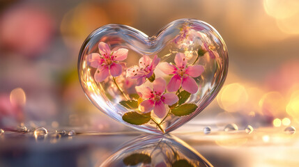 Spring Flowers in a Melting Ice Heart