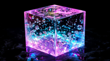 Transparent Cube with Neon Lighting