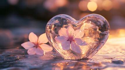 Spring Flowers in a Melting Ice Heart