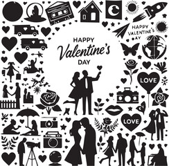 happy valentine's day silhouette vector style minimalist white background