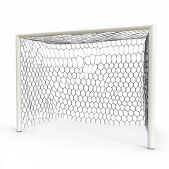 Soccer goal with metal frame and net isolated on white background