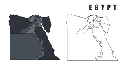 Egypt country map simple flat outline vector illustration set
