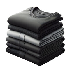 3 Set of pile stack group of folded blank black grey gray white tee t shirt sweater round neck isolated on white background