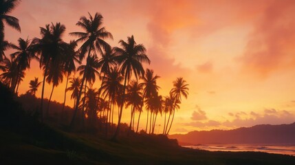 Tropical sunset beach palm trees ocean (1)