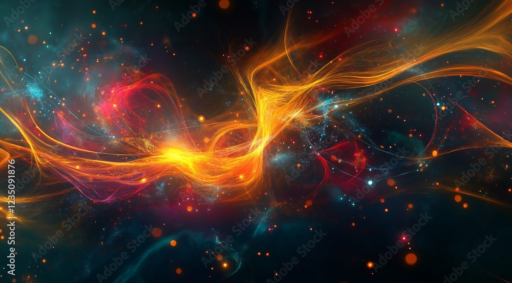 Poster a beauty futuristic abstract background in a high-tech style. shining lines and patterns resembling 