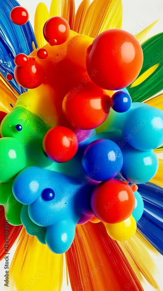 Poster colorful splashes of paint create an abstract composition filled with vibrant spheres and dynamic mo