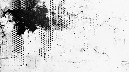 Abstract Black and White Grunge Texture with Halftone Pattern.