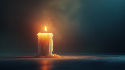 Solitary glowing candle flame in complete darkness with spiritual ambiance