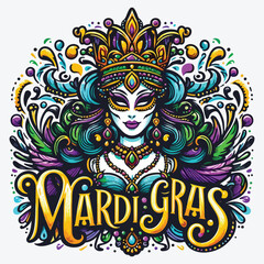 Mardi gras queen. Vector lettering for t shirt, poster, card. Mardi Gras concept stock illustration