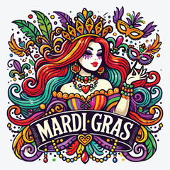 Mardi gras queen. Vector lettering for t shirt, poster, card. Mardi Gras concept stock illustration