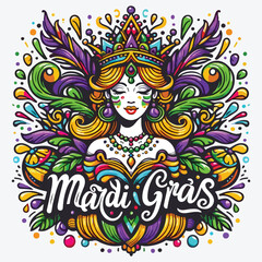Mardi gras queen. Vector lettering for t shirt, poster, card. Mardi Gras concept stock illustration