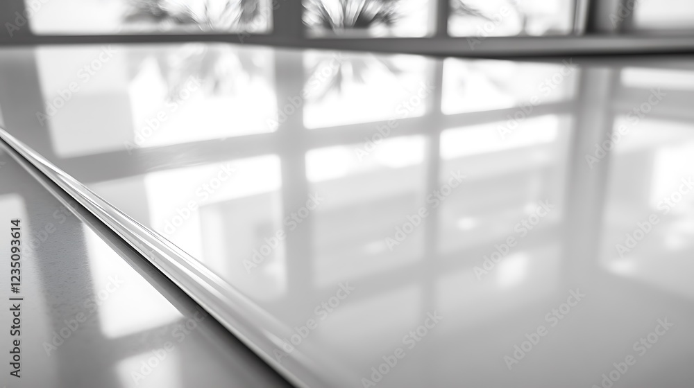 Poster reflective surface showing window shadows and light