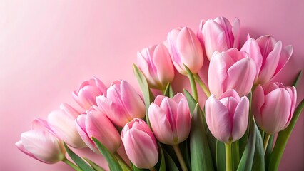 Fototapeta premium Pink Tulips on Soft Pastel Pink Background – Elegant Floral Arrangement